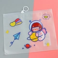 Frosted translucent pencil case with colorful astronaut prints and white ring zipper - Cute Sweet Grain