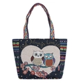Ethnic woven owl tote bag featuring heart pattern and colorful geometric straps - Heart Owl