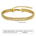 Detail of 18K gold plated stainless steel triple-layer chain with AAA cubic zirconia - Gold/Triple Row White Zirconia