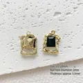 Golden rectangular lava texture pendant with black gemstone inlay for jewelry DIY - 434# Gold - Black Zirconia