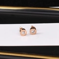 Pendientes de titanio oro rosa con números romanos redondos y una piedra de circón claro - Oro rosa