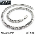 Collier maille gourmette en acier inoxydable argenté 8mm avec vue détaillée - 8mm x 500mm
