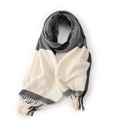 Classic black and white checkered scarf with tassel trim on a clean white background - Navy Blue