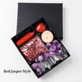 Red Jasper healing crystal gift set with heart stone, tower and raw amethyst clusters - Red Jasper