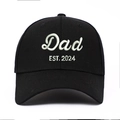 Distressed black washed cotton baseball cap with Dad EST. 2024 white embroidery - Adjustable / Black