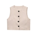 Gilet a righe beige chiaro da donna con bottoni neri e un design corto senza maniche - Top
