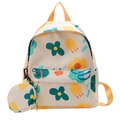 Mochila infantil crema con estampado de flores y ranas y correas de color naranja vibrante - Talla única / Blanco