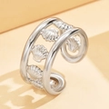 Polished silver stainless steel double layer open ring with ocean shell ornaments - J03393 / Silver