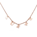 Polished rose gold stainless steel necklace featuring QUEEN letter pendants on a fine chain - Rose Gold QUEEN