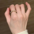 Minimalist S925 silver double-layered ring with pearls in golden finish for women - Double Layer Pearl