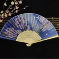 Blue and purple gradient silk folding fan with peony and butterfly patterns - National Beauty and Heavenly Fragrance (Heat Transfer)