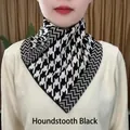 Winter knitted neck gaiter featuring black and white houndstooth pattern design - Triangle Scarf - Houndstooth Black