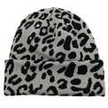 Leopard-Strickmütze in Grau und Schwarz für winterliche Streetwear-Outfits - M (56-58cm) / Leopardenmuster Grau