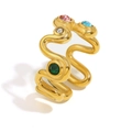 Wavy Colorful Zircon Ring - Gold - Size 6