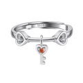 S925 sterling zilveren open ring met dubbel hart en sleutelhanger met rode zirkoon - Geplatineerd / Zilver