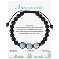 Detailed macro view of 8mm matte black beads and blue amazonite on an elastic woven bracelet - Amazonite Bracelet