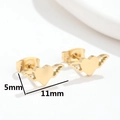 Pendientes de botón con corazón alado dorado de 11x5mm con acabado metálico minimalista - Dorado