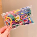 Colorful high-elasticity hair ties set for girls in a clear daisy pattern pouch - 50 PCS Set / Colorful