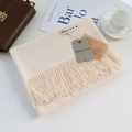 Elegant cream cashmere-feel scarf with long tassels and premium brand labels - Light Beige / 200cm