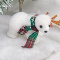 White flocked polar bear ornament with plaid scarf for Christmas tree decoration - Plaid Scarf
