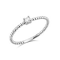 Minimalist 925 sterling silver ring featuring a round zircon on a beaded bubble band - White Gold Round Stone