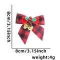 Christmas red and black plaid bow ornament with gold bell and holly leaf detail, 8cm size - Red + Flocked Green Leaf