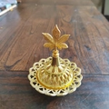 Golden luxury resin incense burner with intricate hollow lace base and leaf lid - Pentagonal Leaf