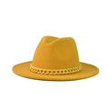 Close-up of bright yellow fedora hat featuring a matching thick decorative chain band - One Size (54-60cm) / Yellow (15)