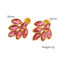 Pendientes de hoja bañados en oro de 18K con cristales rosas y medidas - Rojo