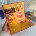 3D pop-up birthday card featuring a 3-layer pink cream cake and colorful balloons - Auto Music Light Strawberry Cake Card