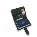 Dark grey PU leather passport cover set with RFID protection and world map embossing - Magnetic Black Passport Cover / Black