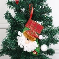 Calza di Natale con fiocchi di neve verdi e figura di Babbo Natale 3D per l'albero - Calza di Babbo Natale a quadri verdi