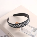 Sparkling black rhinestone headband with square and round crystals for women - Checkered Navy White