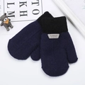 Détail de moufles tricotées rayées pour enfants avec doublure thermique épaisse d'hiver - Bleu Marine