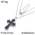 Unisex black enamel cross pendant necklace in silver stainless steel with 23x17mm detail - Steel Color (KN288322-GC)