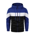 Felpa da uomo con cappuccio e zip in design patchwork tricolore blu bianco nero - S / Blu + Nero
