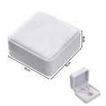 Detailed size view of square white velvet jewelry box measuring 9cm x 9cm x 4cm - Medium Pendant Box / White