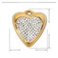 Macro detail of a 21mm gold heart pendant made of stainless steel with inlaid rhinestones - Heart/YE601
