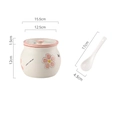 Grand pot à saindoux en céramique avec couvercle et cuillère motifs floraux roses - Prunier rouge (1200ml) / Avec cuillère