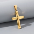 Polished gold double-layered stainless steel cross pendant necklace for men - No Chain Style / Gold Color Cross Pendant (KP130565-HR)