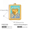 Rectangular 18k gold plated stainless steel pendant with blue enamel and LOVE heart - Blue Heart Rectangular Pendant PJ93199