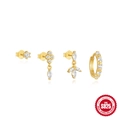 Four-piece S925 sterling silver gold earring set with marquise cut cubic zirconia stones - 4 Pcs Set - Gold with White Zirconia Style 1