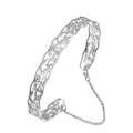 Adjustable 925 sterling silver hollow flower bangle with delicate safety chain for women - 925 Silver / White Gold