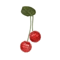 Close-up of red mirror disco ball cherries with green leaf detail for party decor - 3cm Red