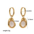 Detail of 18k gold hoop earrings with cat eye stone pendant showing exact dimensions - Irregular Organic Pendant Hoop Earrings (TE60233)