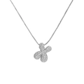 Silver flower pendant necklace with pavé-set cubic zirconia on a delicate box chain - Letter X/Clover / Silver