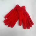 Close-up of soft red coral fleece knit gloves for winter warmth and comfort - One Size / Red