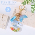 Letter S ocean style keychain with blue resin, starfish, tassel and whale tail charm - Letter S