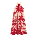 Mouwloze halter maxi-jurk met rode palmboomprint op een beige achtergrond - XS / Beige Rode Print