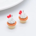Resin cupcake charms with red heart topping for DIY earrings and keychain making - D297 Red Heart (Cupcake)